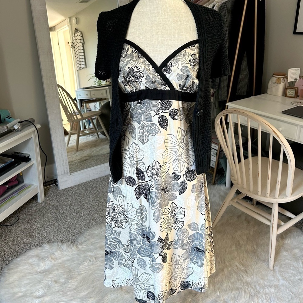 • New York & Company • Floral Midi Dress + Knit Cardigan (2 Piece Set)